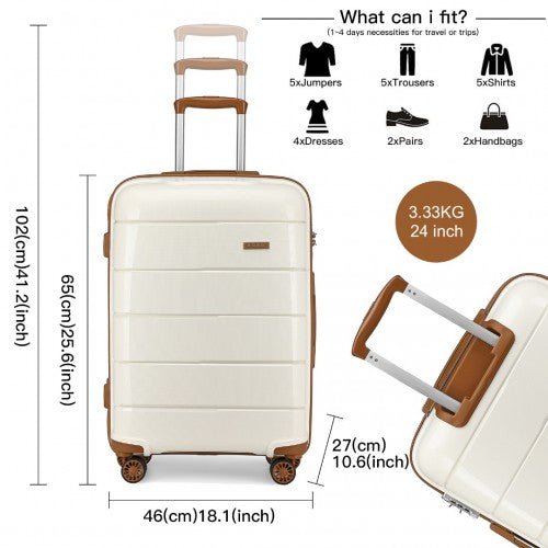 K1997L - KONO 20 - 24 - 28” HARD SHELL PP SUITCASE SET - CREAM - Easy Luggage