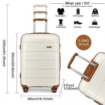 K1997L - KONO 20 - 24 - 28” HARD SHELL PP SUITCASE SET - CREAM - Easy Luggage