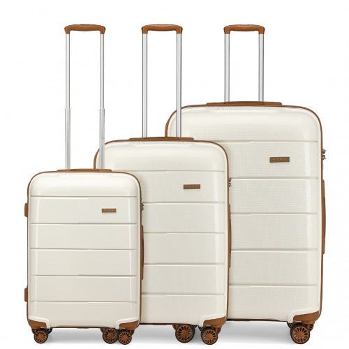 K1997L - KONO 20 - 24 - 28” HARD SHELL PP SUITCASE SET - CREAM - Easy Luggage