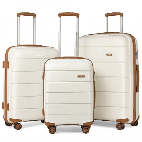 K1997L - KONO 20 - 24 - 28” HARD SHELL PP SUITCASE SET - CREAM - Easy Luggage