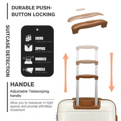 K1997L - KONO 20 - 24 - 28” HARD SHELL PP SUITCASE SET - CREAM - Easy Luggage