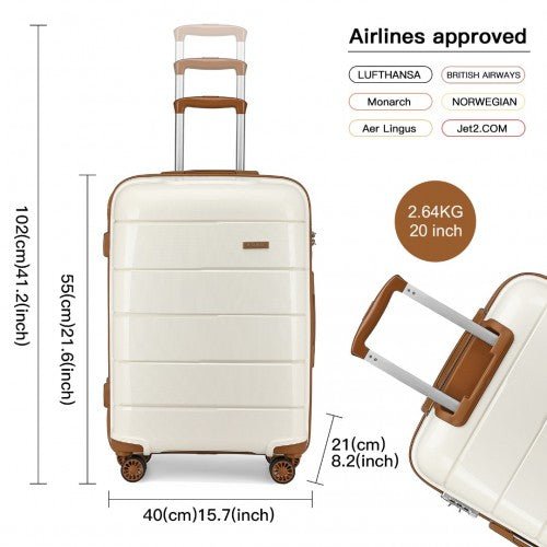 K1997L - KONO 20 - 24 - 28” HARD SHELL PP SUITCASE SET - CREAM - Easy Luggage