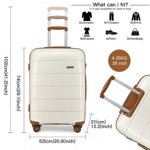 K1997L - KONO 20 - 24 - 28” HARD SHELL PP SUITCASE SET - CREAM - Easy Luggage