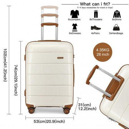 K1997L - KONO 20 - 24 - 28” HARD SHELL PP SUITCASE SET - CREAM - Easy Luggage