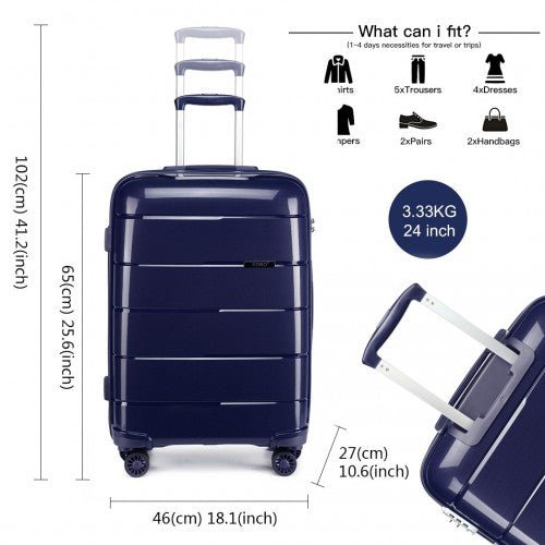 K1997L - KONO 20 - 24 - 28” HARD SHELL PP SUITCASE SET - NAVY - Easy Luggage