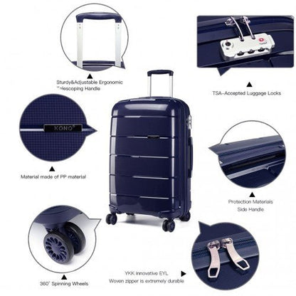 K1997L - KONO 20 - 24 - 28” HARD SHELL PP SUITCASE SET - NAVY - Easy Luggage