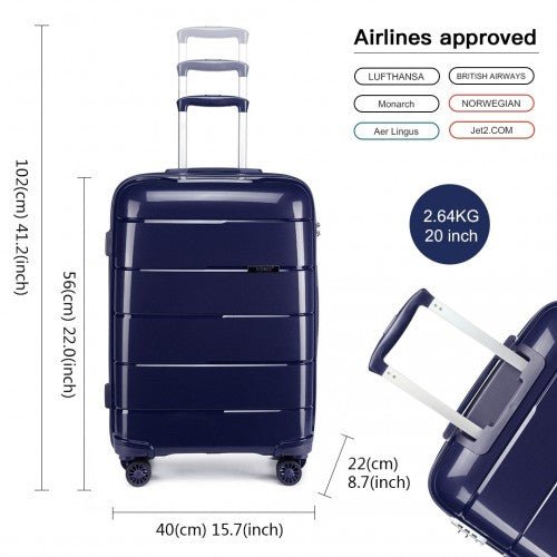 K1997L - KONO 20 - 24 - 28” HARD SHELL PP SUITCASE SET - NAVY - Easy Luggage