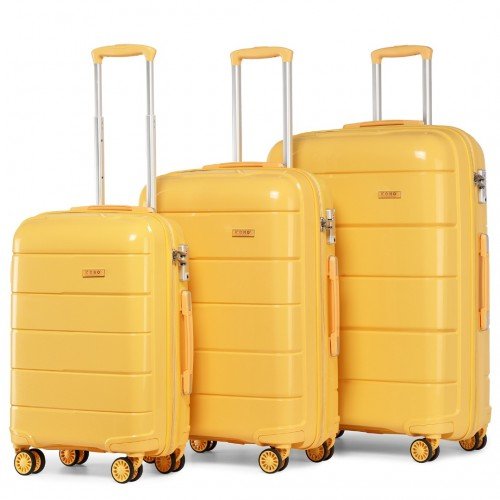 K1997L - KONO 20 - 24 - 28” HARD SHELL PP SUITCASE SET - YELLOW - Easy Luggage