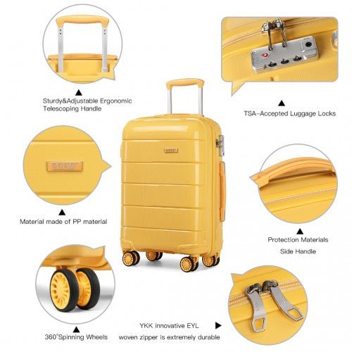 K1997L - KONO 20 - 24 - 28” HARD SHELL PP SUITCASE SET - YELLOW - Easy Luggage