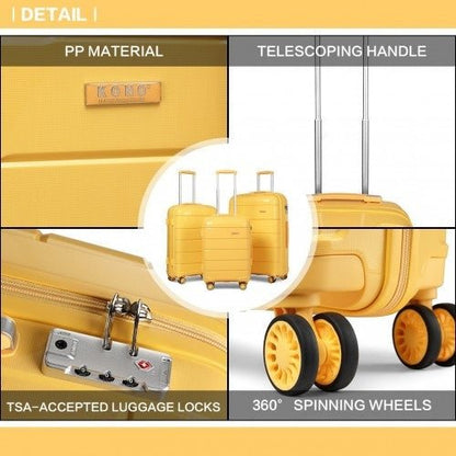 K1997L - KONO 20 - 24 - 28” HARD SHELL PP SUITCASE SET - YELLOW - Easy Luggage