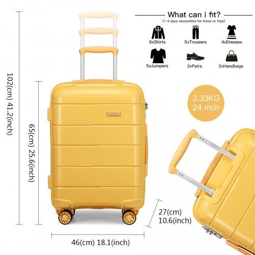 K1997L - KONO 20 - 24 - 28” HARD SHELL PP SUITCASE SET - YELLOW - Easy Luggage