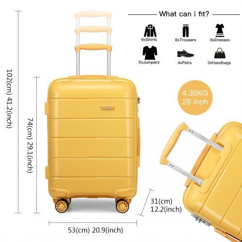 K1997L - KONO 20 - 24 - 28” HARD SHELL PP SUITCASE SET - YELLOW - Easy Luggage