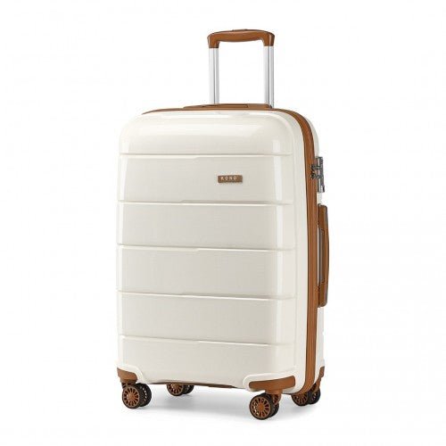 K1997L - KONO 20 INCH CABIN SIZE HARD SHELL PP SUITCASE - CREAM - Easy Luggage