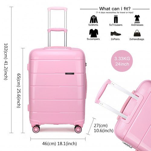 K1997L - KONO 24 INCH HARD SHELL PP SUITCASE - PINK - Easy Luggage