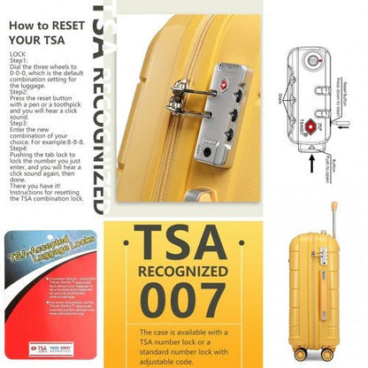 K1997L - KONO 24 INCH HARD SHELL PP SUITCASE - YELLOW - Easy Luggage