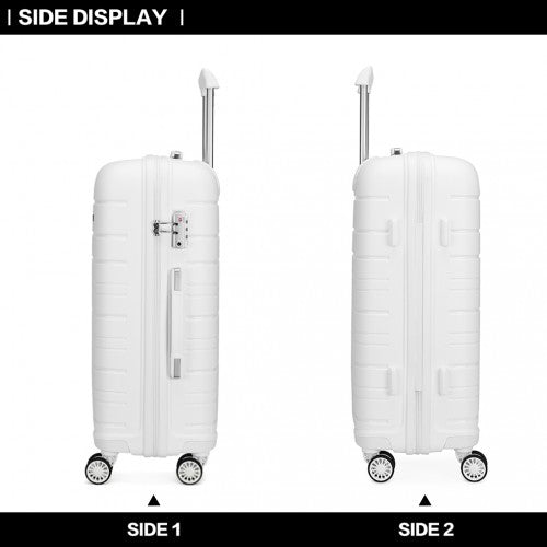 K2091L - Kono 20 Inch Multi Texture Hard Shell PP Suitcase - Classic Collection - White - Easy Luggage