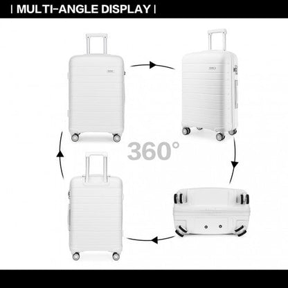 K2091L - Kono 20 Inch Multi Texture Hard Shell PP Suitcase - Classic Collection - White - Easy Luggage