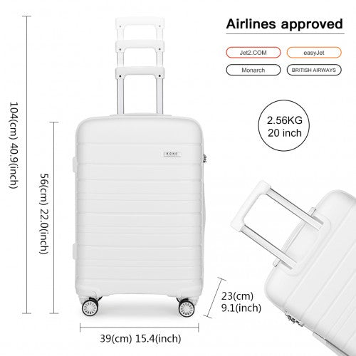 K2091L - Kono 20 Inch Multi Texture Hard Shell PP Suitcase - Classic Collection - White - Easy Luggage