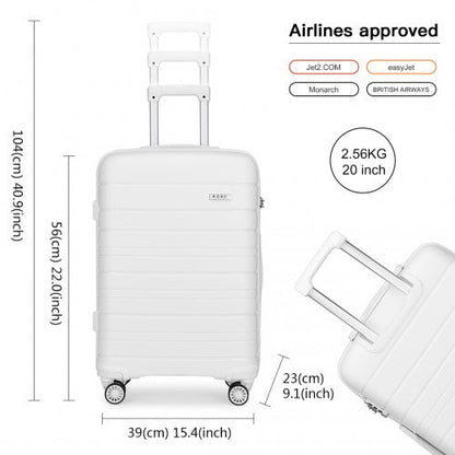 K2091L - Kono 20 Inch Multi Texture Hard Shell PP Suitcase - Classic Collection - White - Easy Luggage