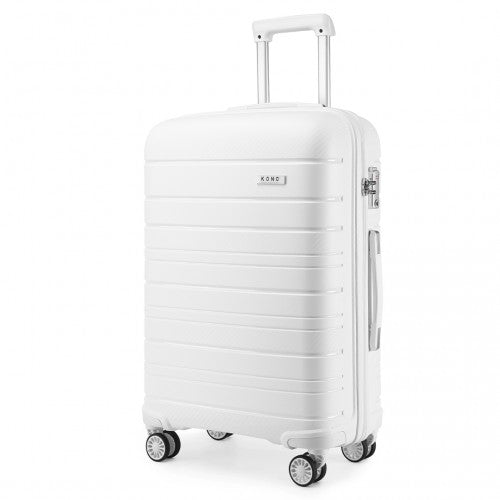 K2091L - Kono 20 Inch Multi Texture Hard Shell PP Suitcase - Classic Collection - White - Easy Luggage