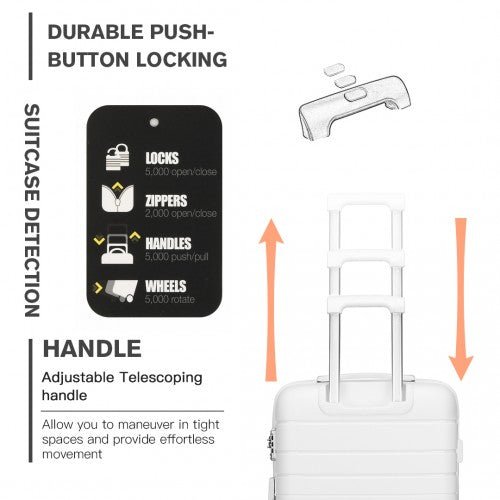 K2091L - Kono 20 Inch Multi Texture Hard Shell PP Suitcase - Classic Collection - White - Easy Luggage