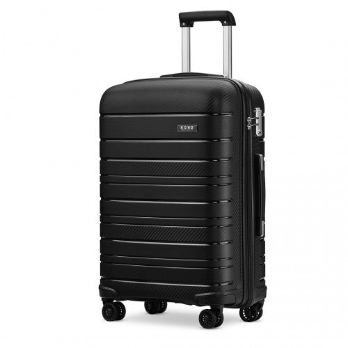 K2091L - Kono 24 Inch Multi Texture Hard Shell PP Suitcase - Classic Collection - Black - Easy Luggage