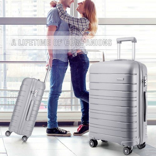 K2091L - Kono 24 Inch Multi Texture Hard Shell PP Suitcase - Classic Collection - Grey - Easy Luggage