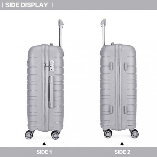 K2091L - Kono 24 Inch Multi Texture Hard Shell PP Suitcase - Classic Collection - Grey - Easy Luggage