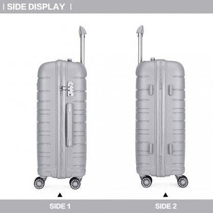 K2091L - Kono 24 Inch Multi Texture Hard Shell PP Suitcase - Classic Collection - Grey - Easy Luggage