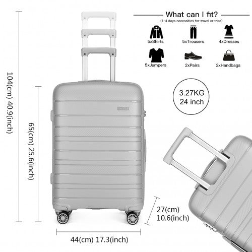 K2091L - Kono 24 Inch Multi Texture Hard Shell PP Suitcase - Classic Collection - Grey - Easy Luggage