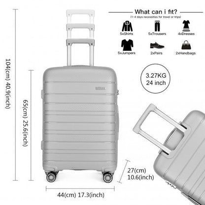 K2091L - Kono 24 Inch Multi Texture Hard Shell PP Suitcase - Classic Collection - Grey - Easy Luggage