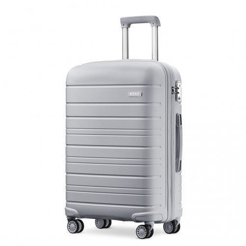 K2091L - Kono 24 Inch Multi Texture Hard Shell PP Suitcase - Classic Collection - Grey - Easy Luggage