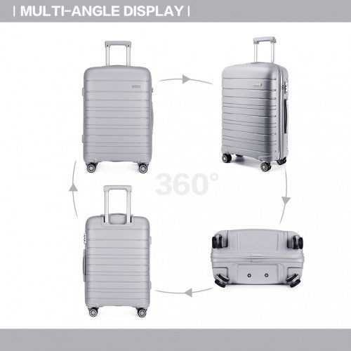 K2091L - Kono 24 Inch Multi Texture Hard Shell PP Suitcase - Classic Collection - Grey - Easy Luggage