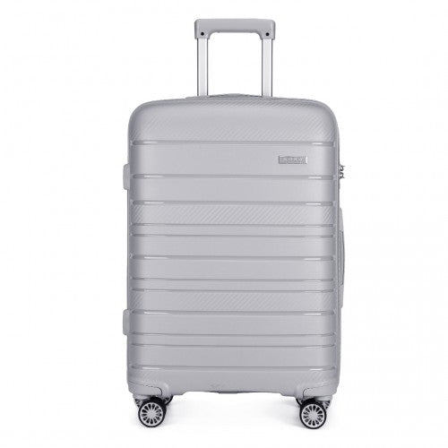 K2091L - Kono 24 Inch Multi Texture Hard Shell PP Suitcase - Classic Collection - Grey - Easy Luggage