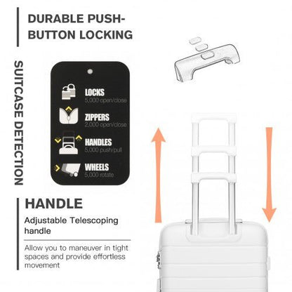 K2091L - Kono 24 Inch Multi Texture Hard Shell PP Suitcase - Classic Collection - White - Easy Luggage