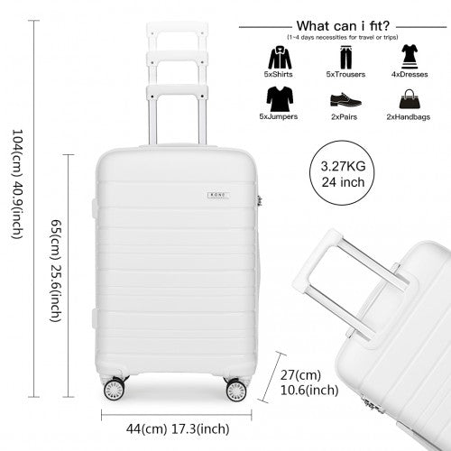 K2091L - Kono 24 Inch Multi Texture Hard Shell PP Suitcase - Classic Collection - White - Easy Luggage