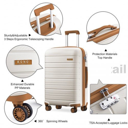 K2091L - Kono 28 Inch Multi Texture Hard Shell PP Suitcase - Classic Collection - Cream - Easy Luggage