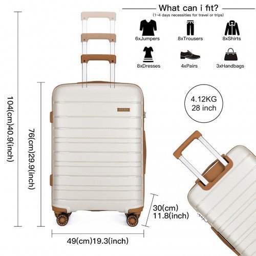 K2091L - Kono 28 Inch Multi Texture Hard Shell PP Suitcase - Classic Collection - Cream - Easy Luggage