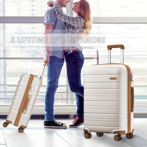 K2091L - Kono 28 Inch Multi Texture Hard Shell PP Suitcase - Classic Collection - Cream - Easy Luggage