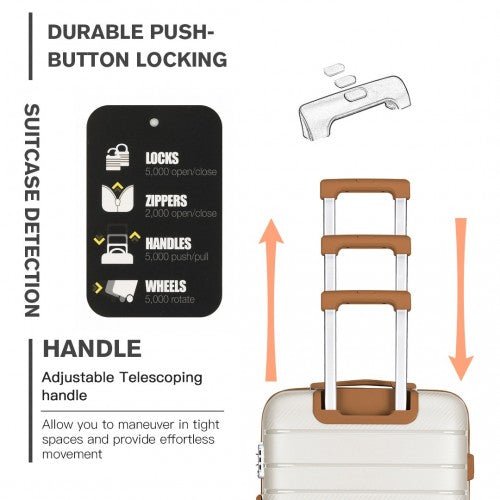 K2091L - Kono 28 Inch Multi Texture Hard Shell PP Suitcase - Classic Collection - Cream - Easy Luggage