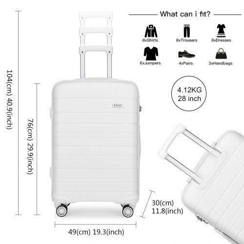 K2091L - Kono 28 Inch Multi Texture Hard Shell PP Suitcase - Classic Collection - White - Easy Luggage