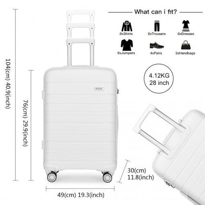 K2091L - Kono 28 Inch Multi Texture Hard Shell PP Suitcase - Classic Collection - White - Easy Luggage