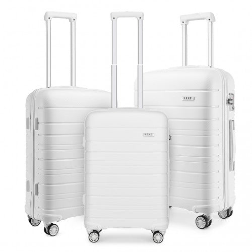 K2091L - Kono Multi Texture Hard Shell PP Suitcase 3 Pieces Set - Classic Collection - White - Easy Luggage