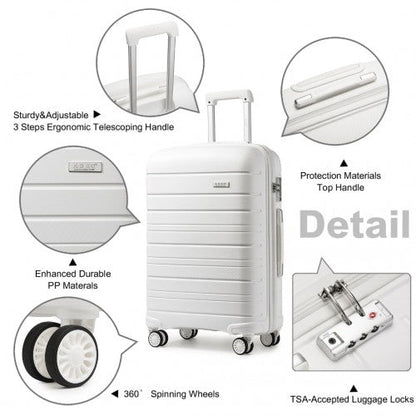 K2091L - Kono Multi Texture Hard Shell PP Suitcase With TSA Lock And Vanity Case 4 Pieces Set - Classic Collection - White - Easy Luggage