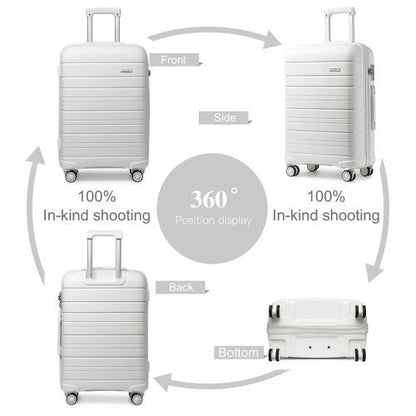 K2091L - Kono Multi Texture Hard Shell PP Suitcase With TSA Lock And Vanity Case 4 Pieces Set - Classic Collection - White - Easy Luggage