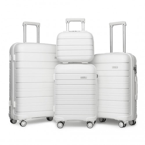 K2091L - Kono Multi Texture Hard Shell PP Suitcase With TSA Lock And Vanity Case 4 Pieces Set - Classic Collection - White - Easy Luggage