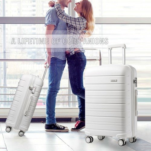 K2091L - Kono Multi Texture Hard Shell PP Suitcase With TSA Lock And Vanity Case 4 Pieces Set - Classic Collection - White - Easy Luggage