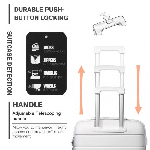 K2091L - Kono Multi Texture Hard Shell PP Suitcase With TSA Lock And Vanity Case 4 Pieces Set - Classic Collection - White - Easy Luggage