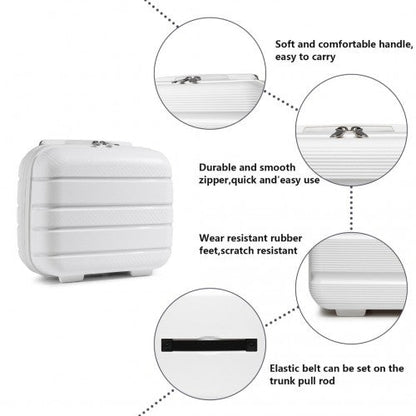 K2091L - Kono Multi Texture Hard Shell PP Suitcase With TSA Lock And Vanity Case 4 Pieces Set - Classic Collection - White - Easy Luggage