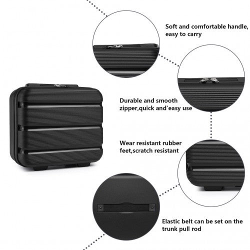 K2092L - Kono 14 Inch Bright Hard Shell PP Vanity Case - Black - Easy Luggage